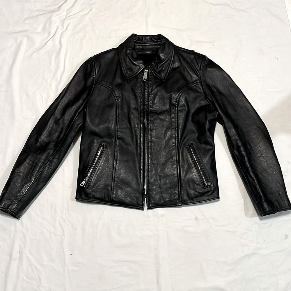 Vintage Espirt Black 100% Leather Bomber Motorcycle Jacket Small - Picture 1 of 10